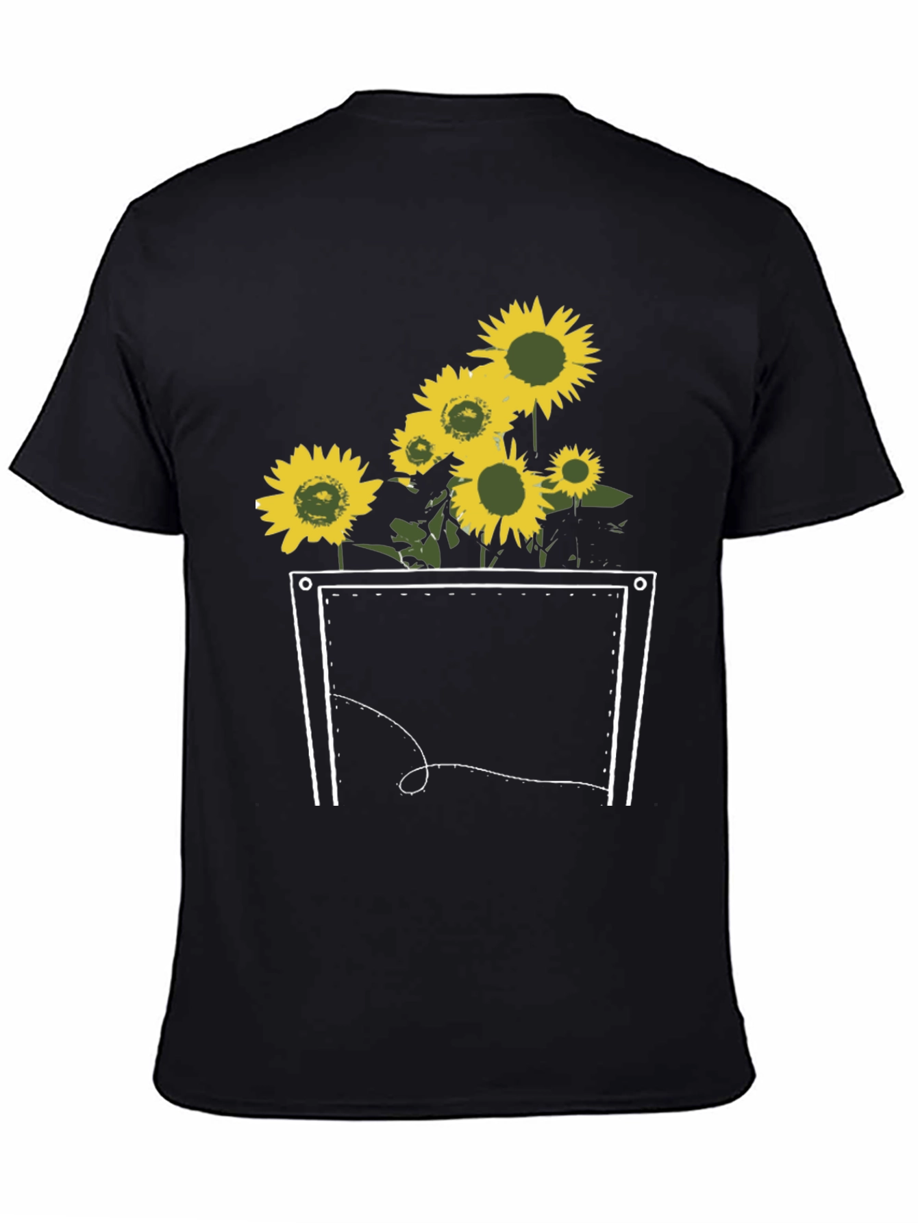 Sunflower Pocket Graphic Tee - Stylish Black T-Shirt