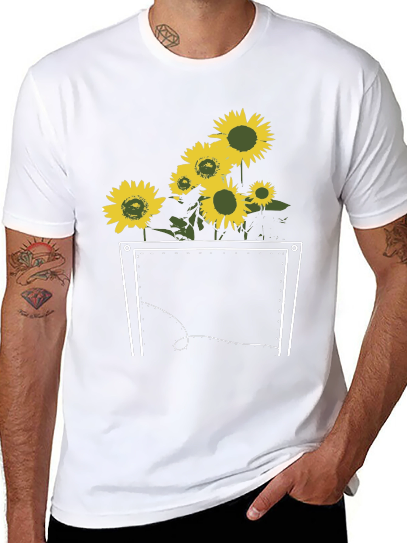 Sunflower Pocket Graphic Tee - Stylish Black T-Shirt