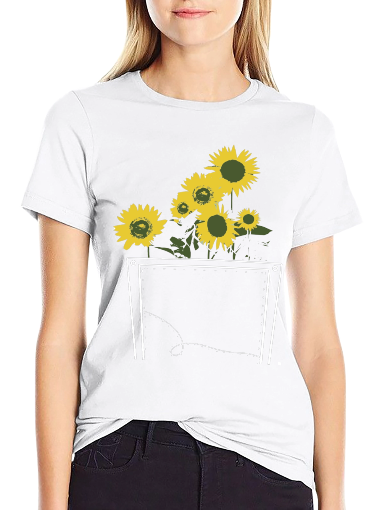 Sunflower Pocket Graphic Tee - Stylish Black T-Shirt