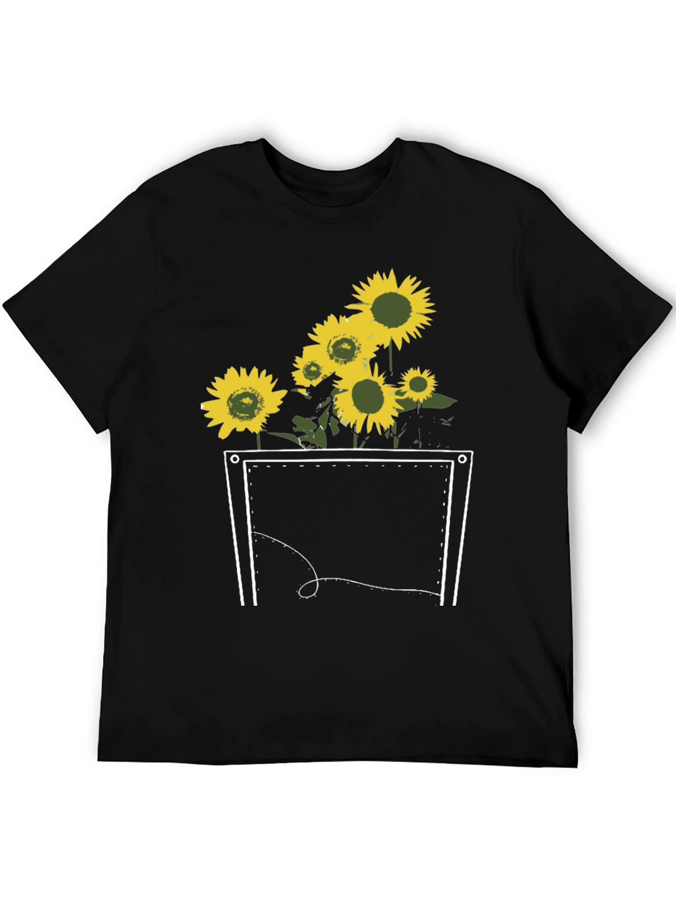 Sunflower Pocket Graphic Tee - Stylish Black T-Shirt