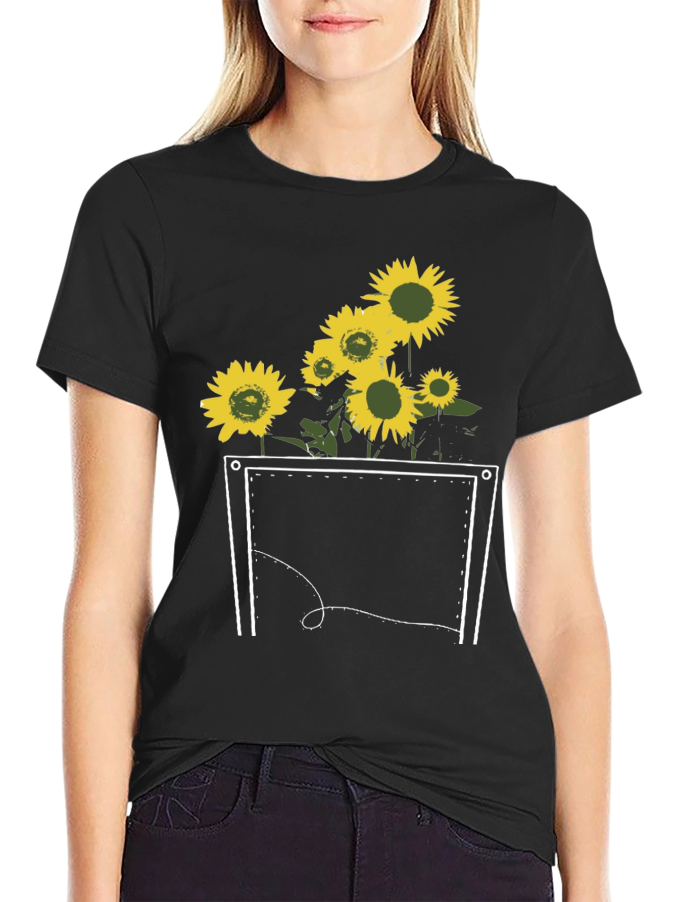 Sunflower Pocket Graphic Tee - Stylish Black T-Shirt
