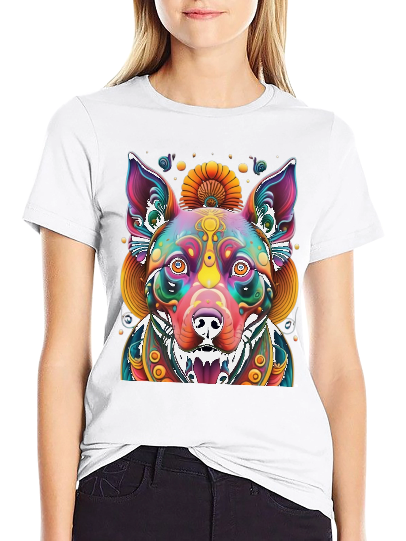 Psychedelic Dog Graphic Tee - Vibrant Print