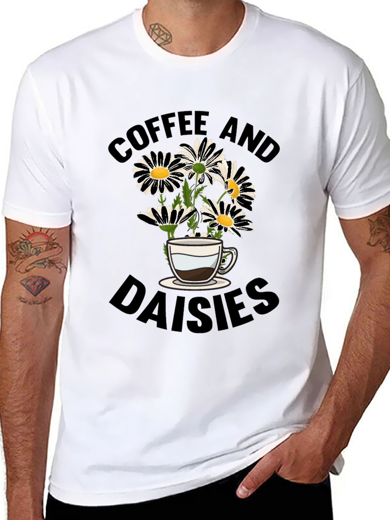 Coffee and Daisies Black Graphic Tee