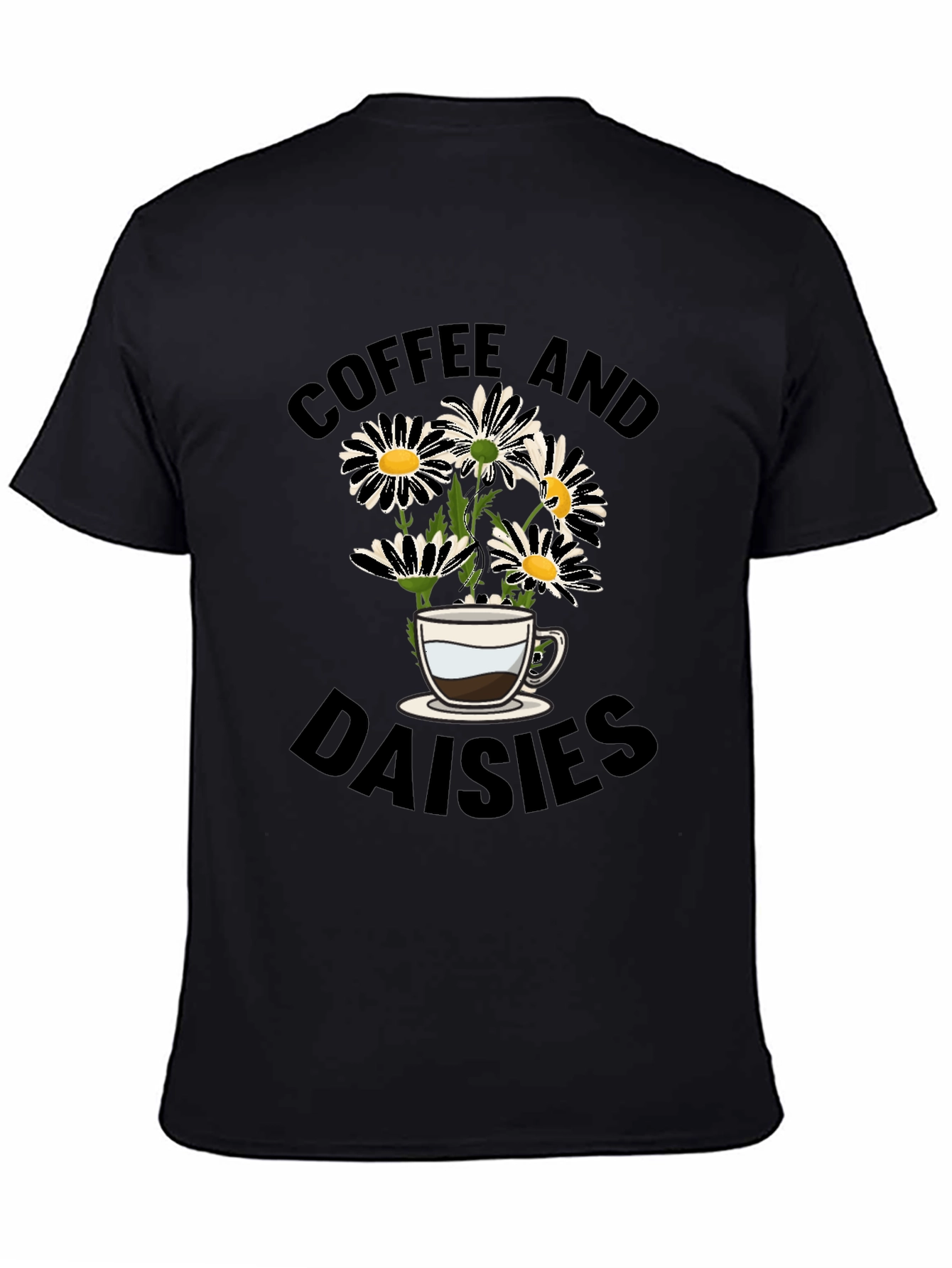 Coffee and Daisies Black Graphic Tee