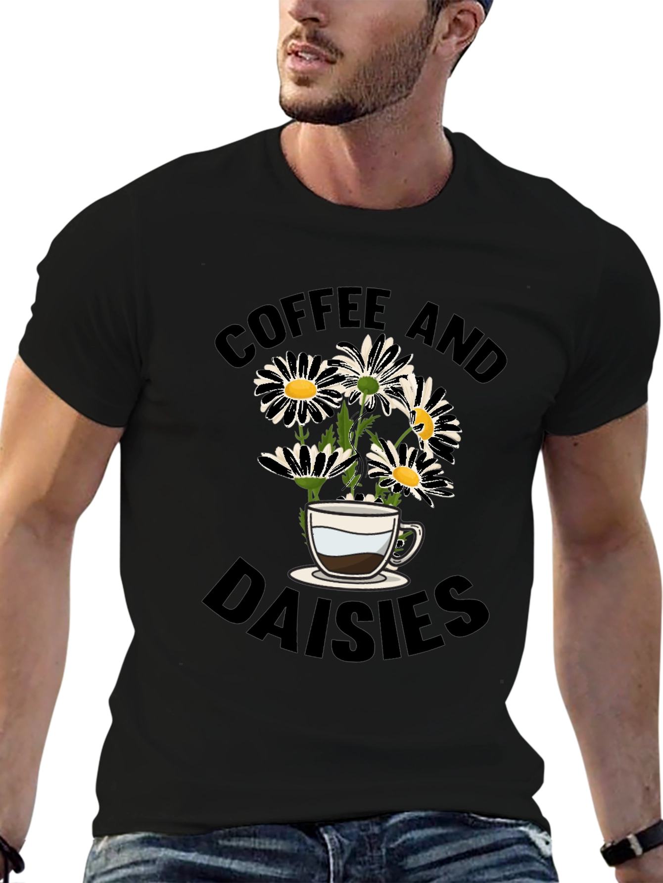 Coffee and Daisies Black Graphic Tee