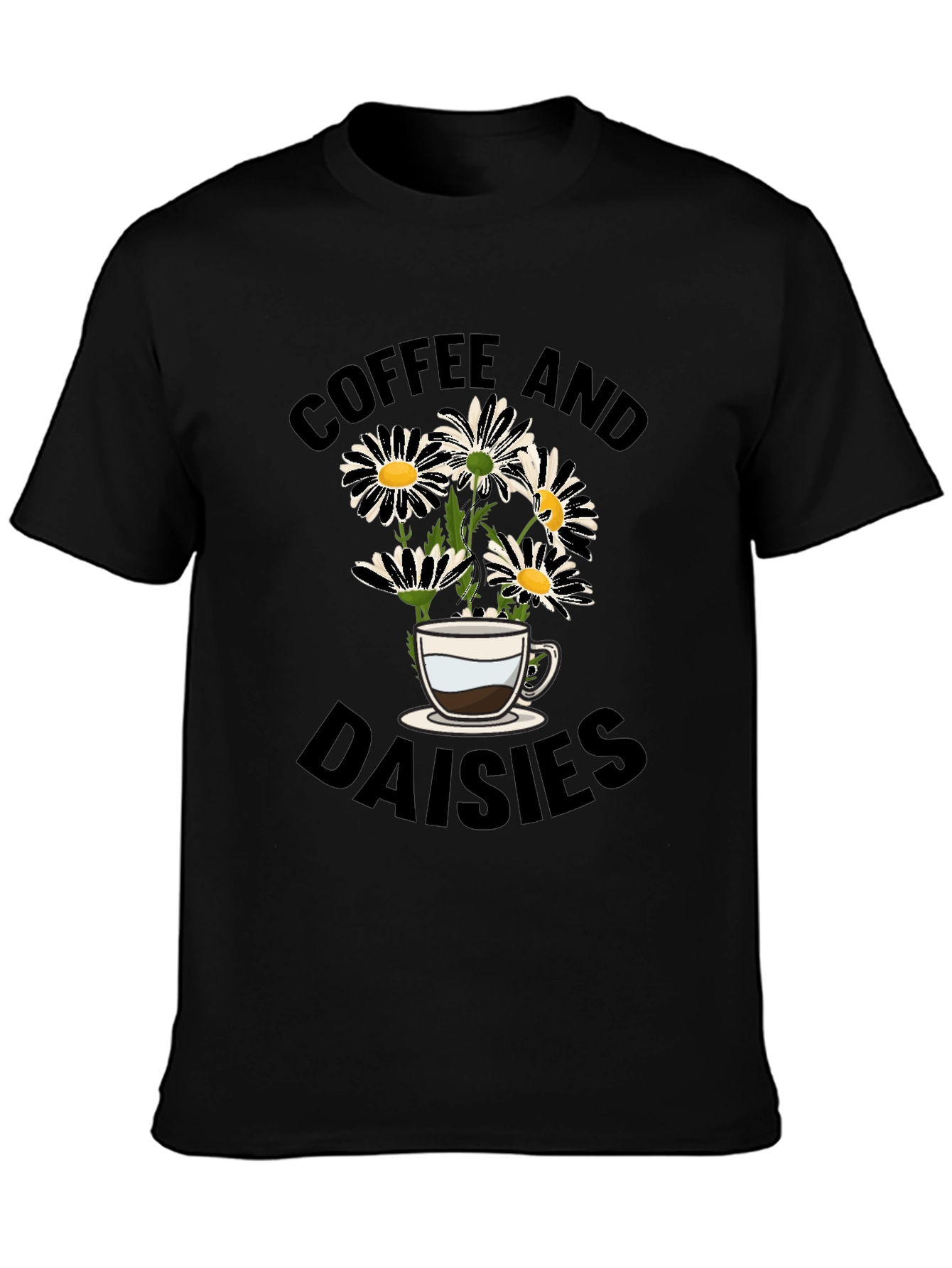Coffee and Daisies Black Graphic Tee