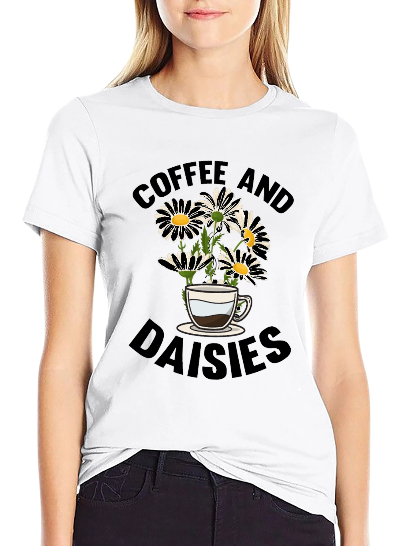 Coffee and Daisies Black Graphic Tee