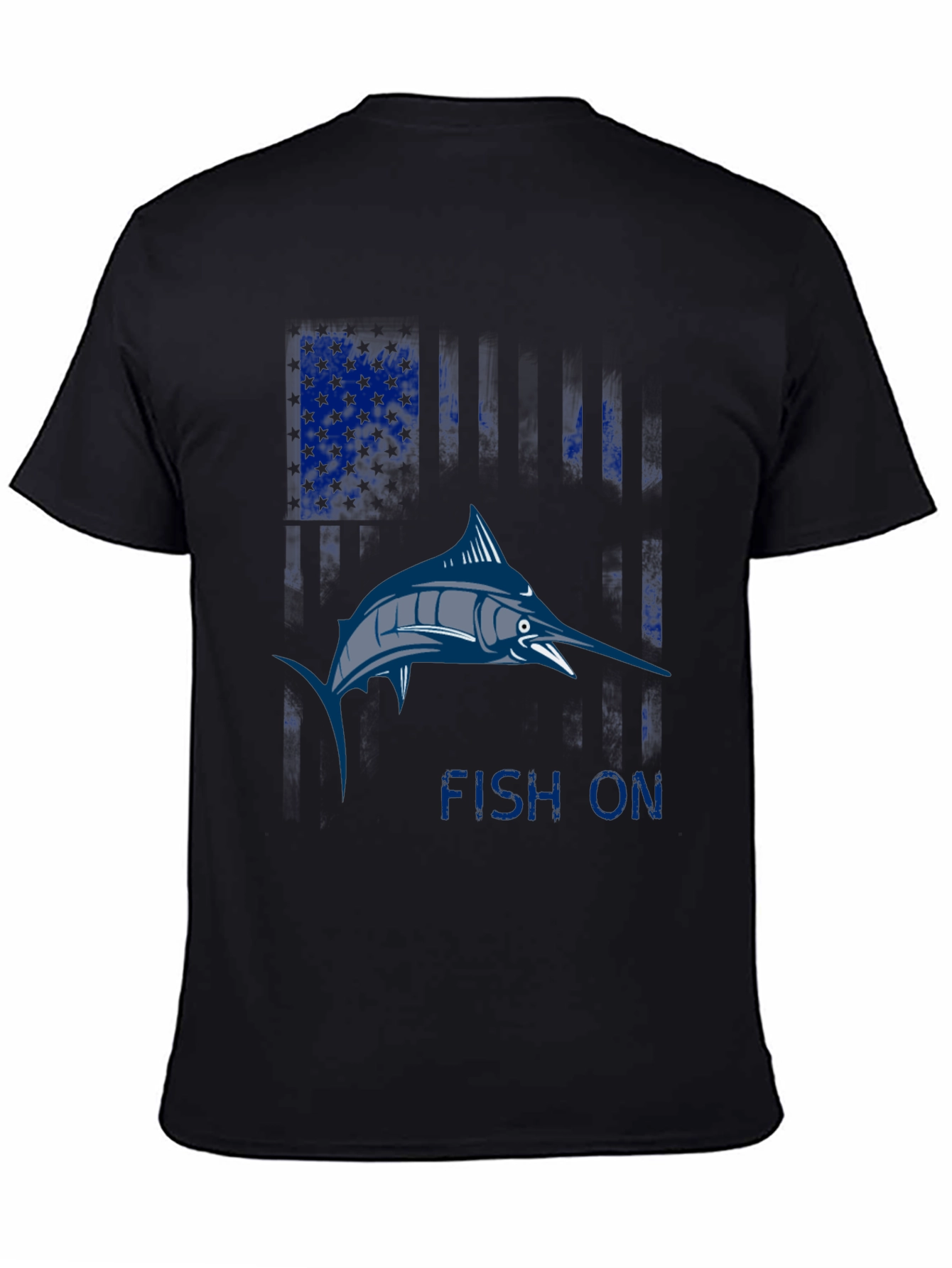 Fishing T-Shirt - Marlin Fish On Design - Black