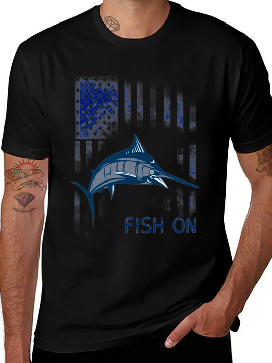 Fishing T-Shirt - Marlin Fish On Design - Black