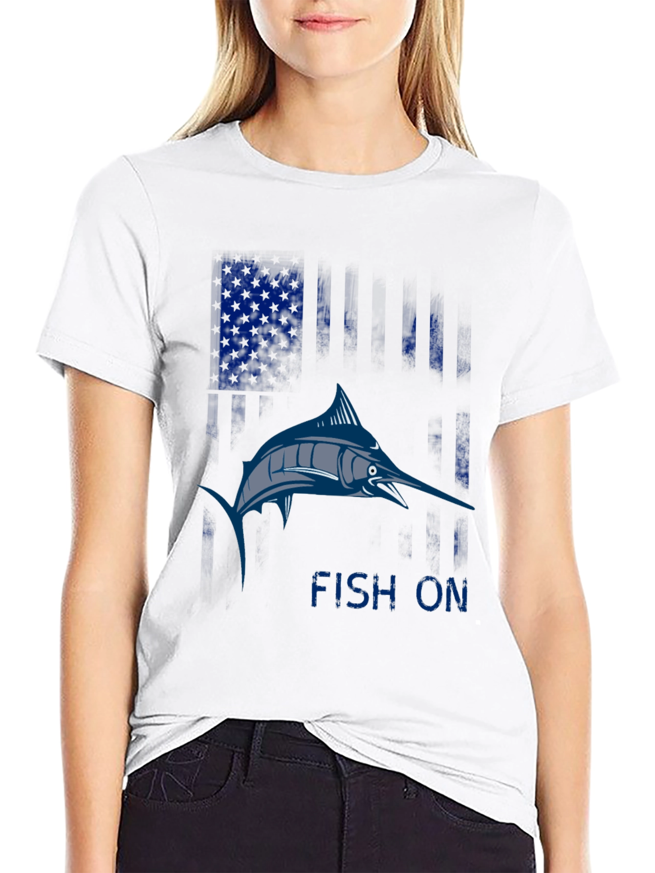Fishing T-Shirt - Marlin Fish On Design - Black