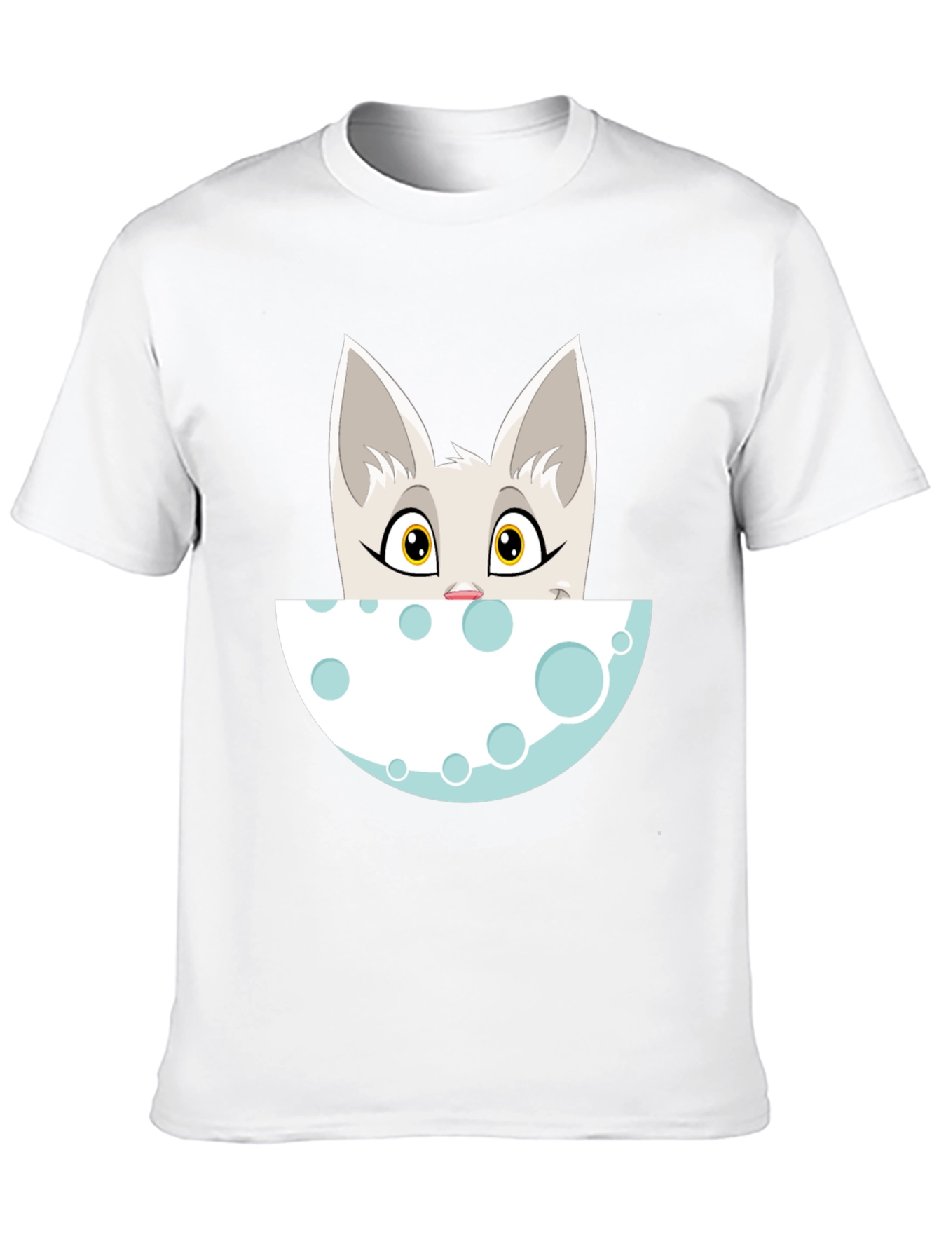 Cartoon Cat Peeking Over Moon Graphic Tee - Black