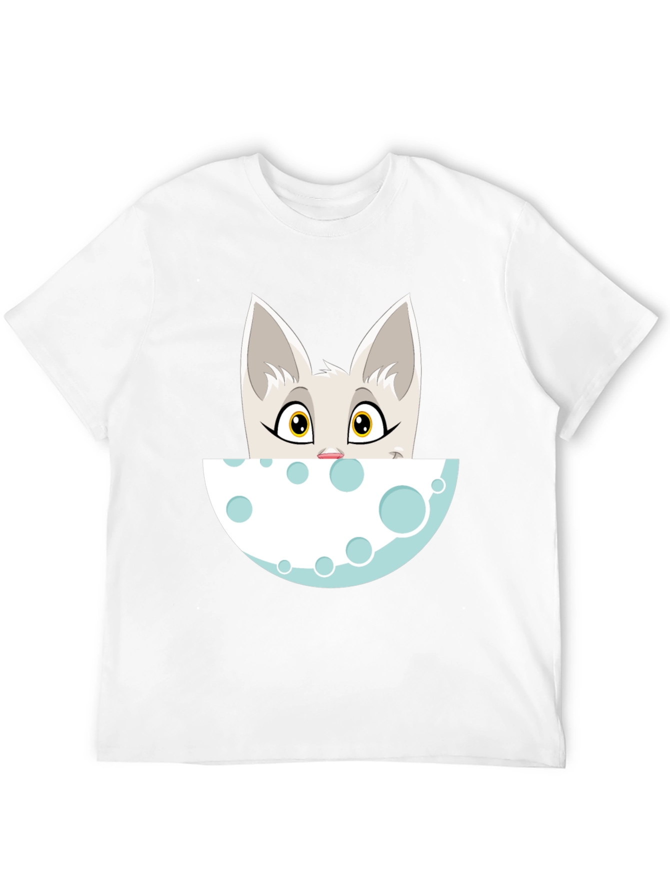 Cartoon Cat Peeking Over Moon Graphic Tee - Black
