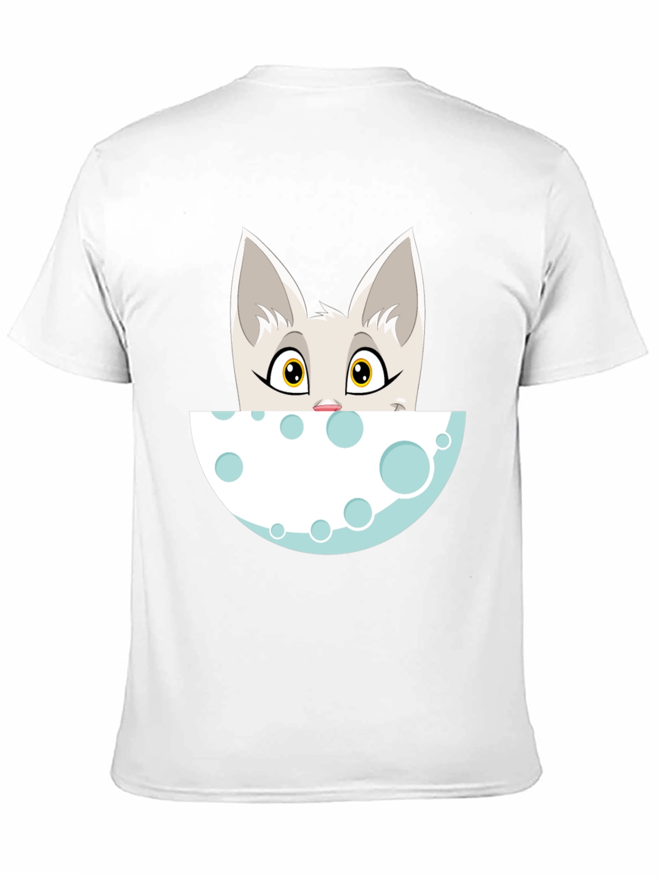 Cartoon Cat Peeking Over Moon Graphic Tee - Black