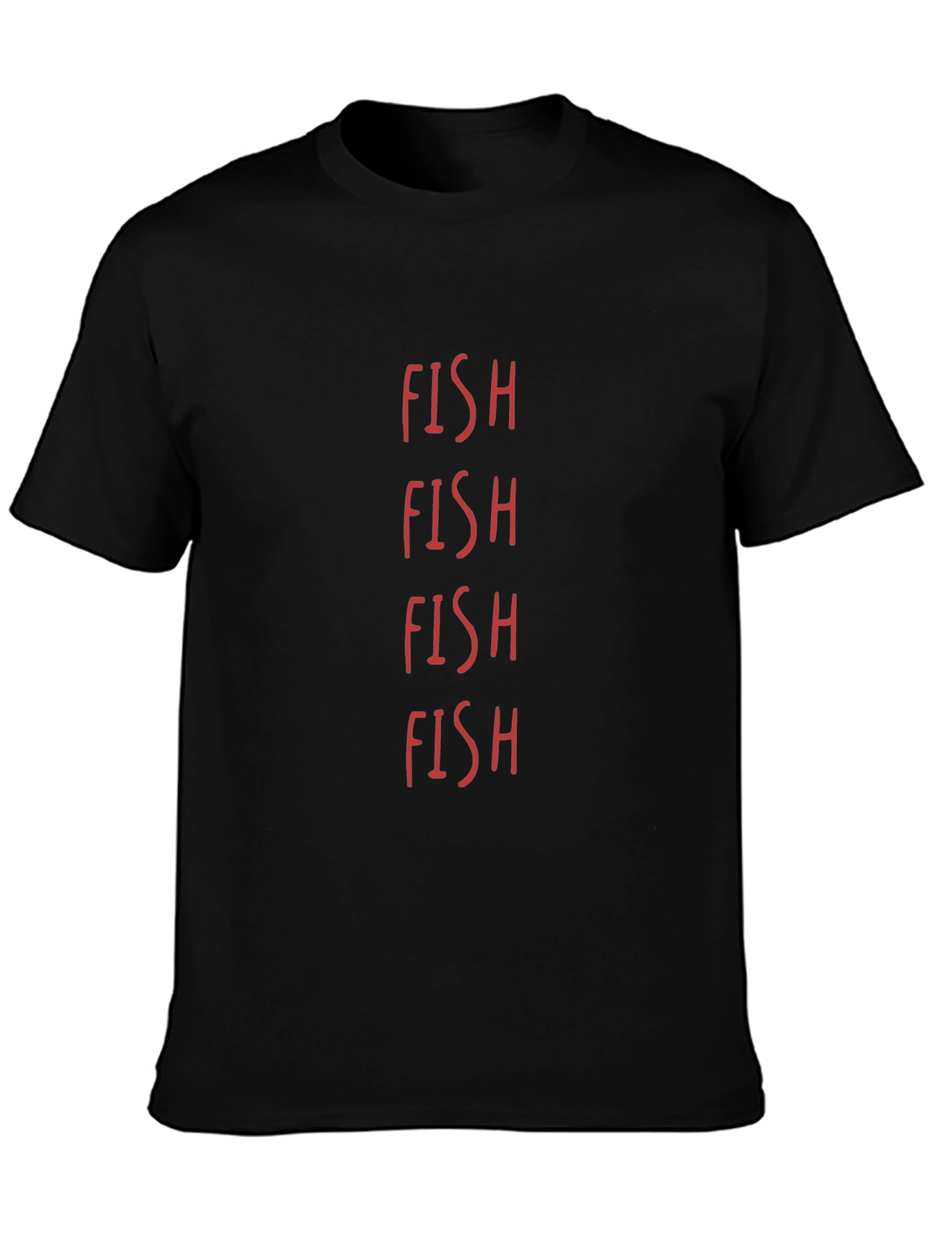 FISH Graphic Print Crew Neck Tee - Black