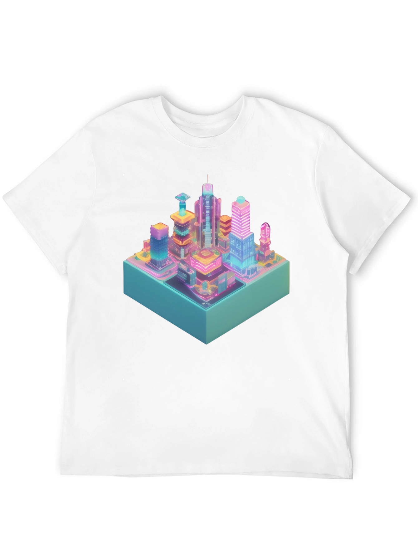 Cyberpunk City T-Shirt - Isometric Neon Design