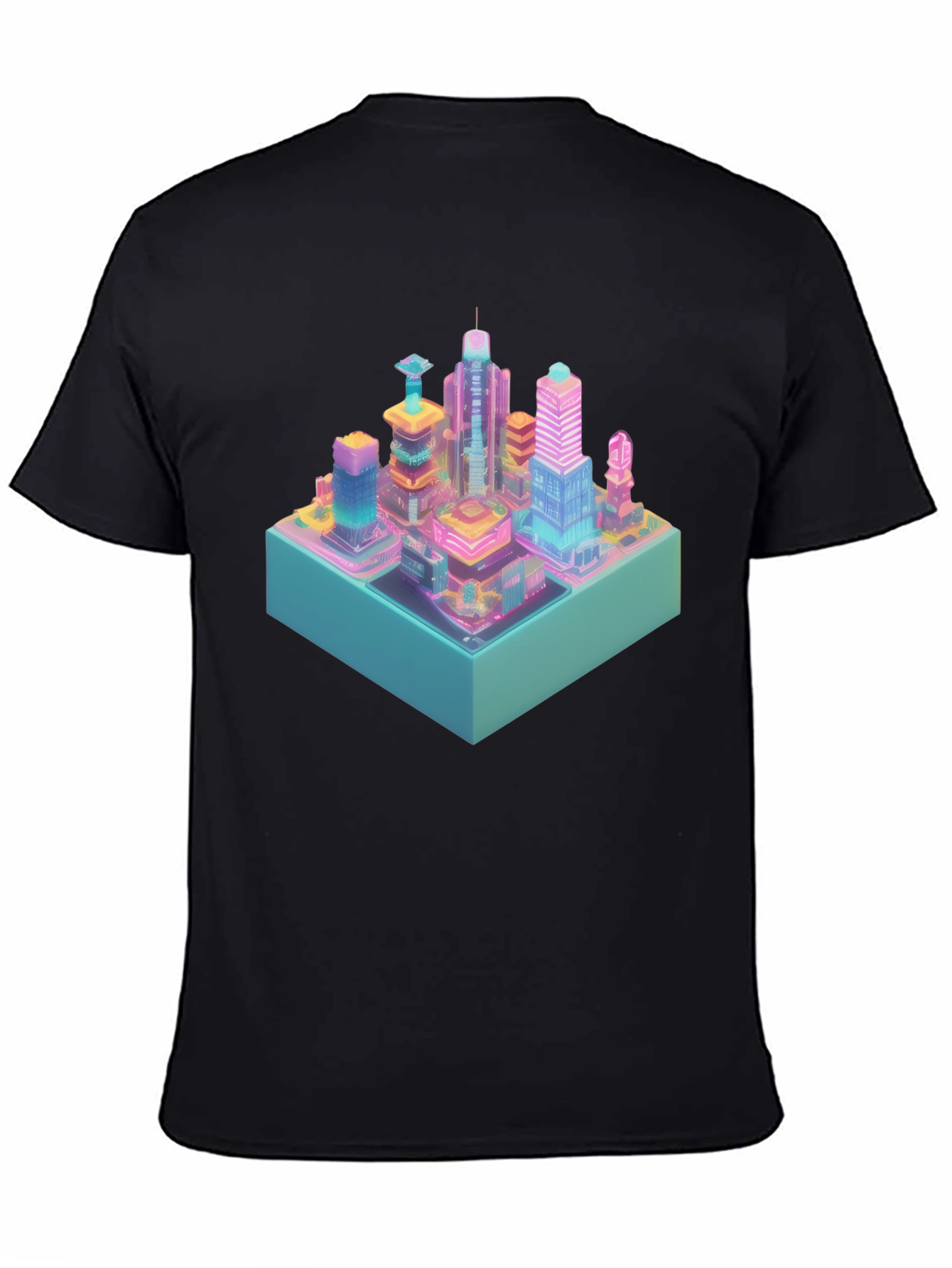 Cyberpunk City T-Shirt - Isometric Neon Design