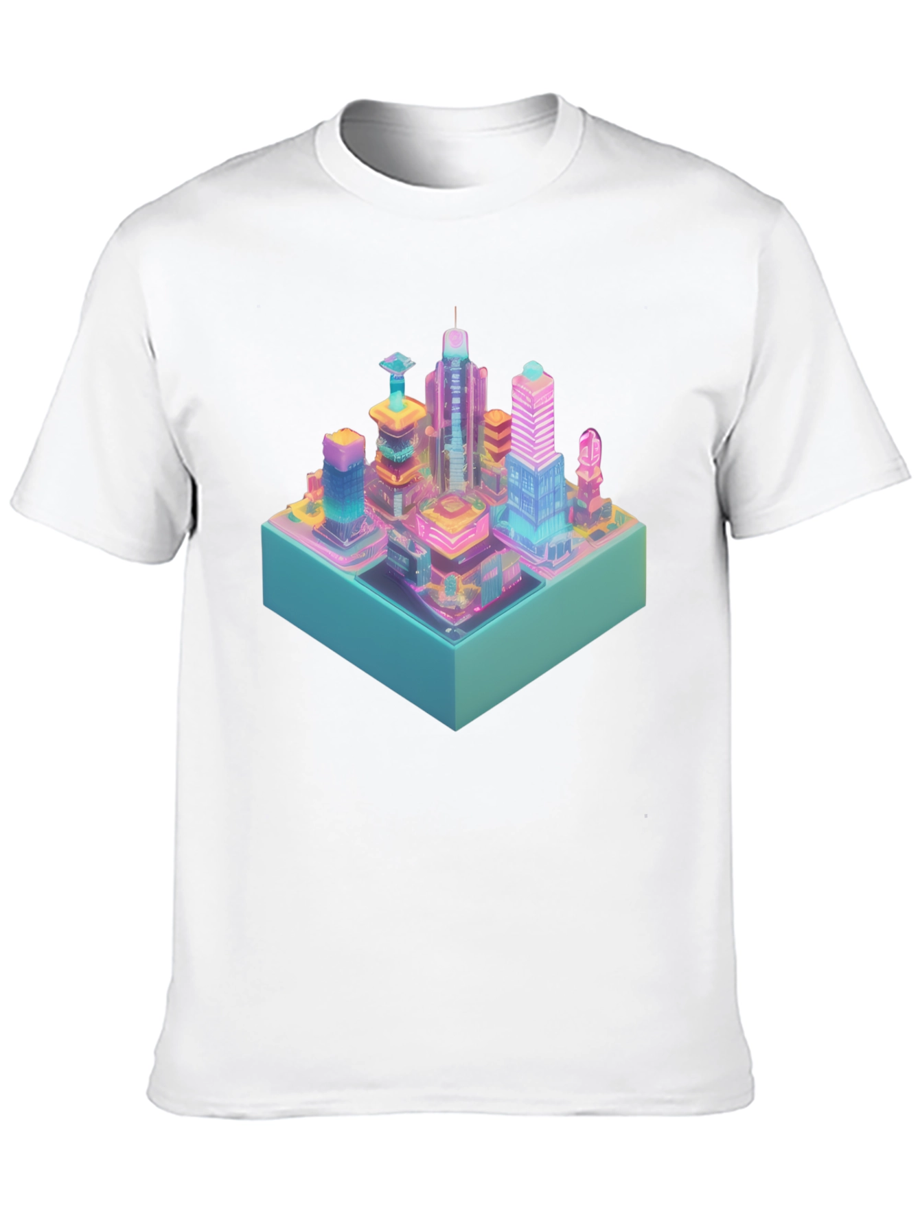 Cyberpunk City T-Shirt - Isometric Neon Design