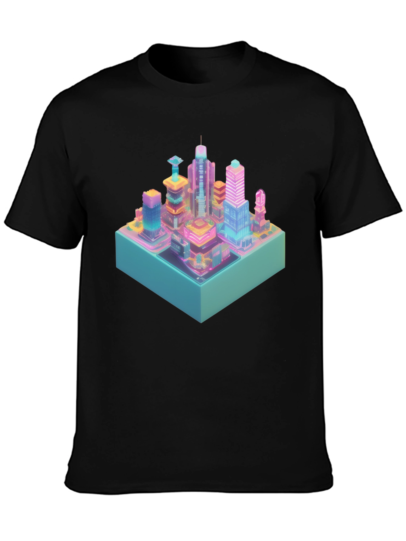 Cyberpunk City T-Shirt - Isometric Neon Design