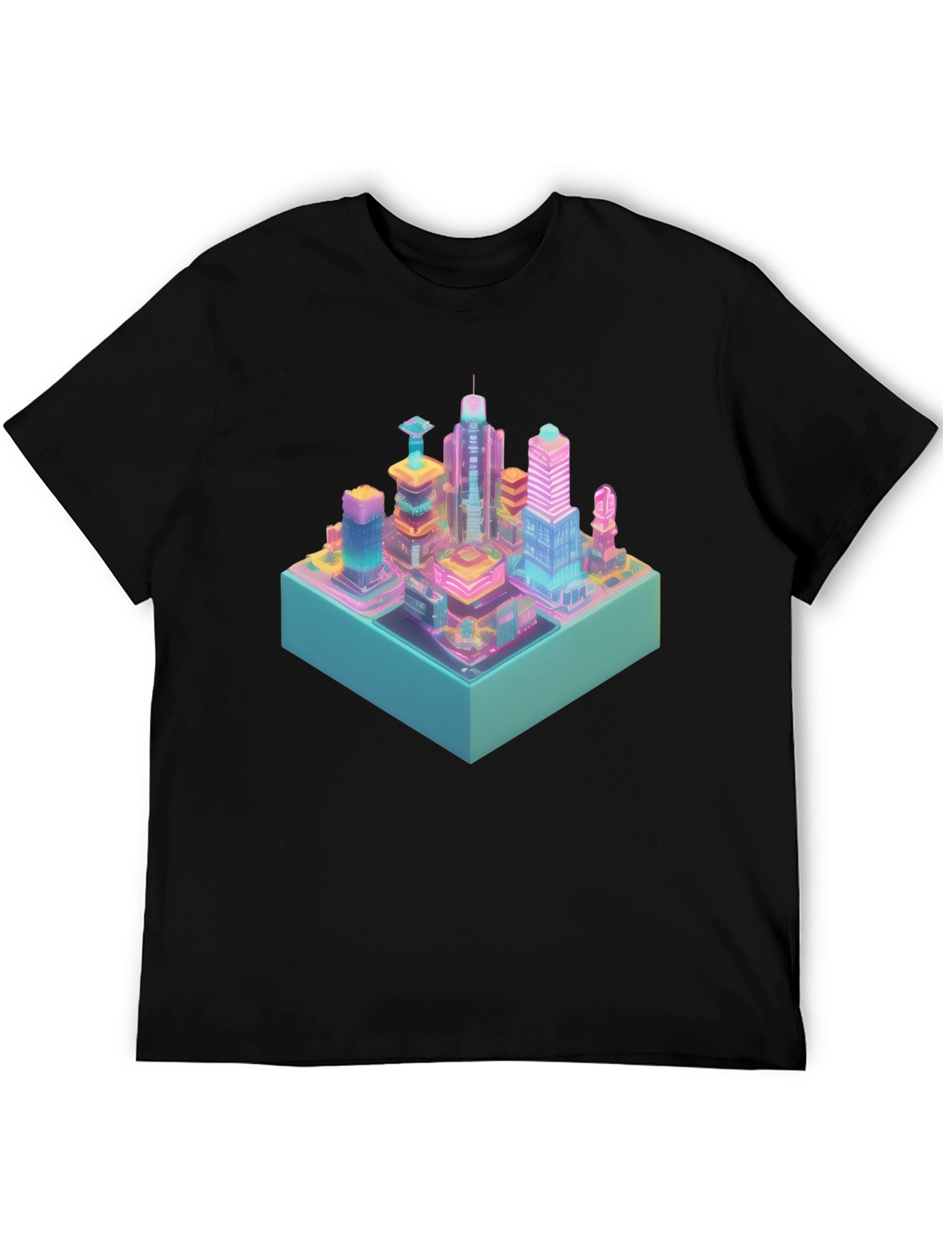Cyberpunk City T-Shirt - Isometric Neon Design
