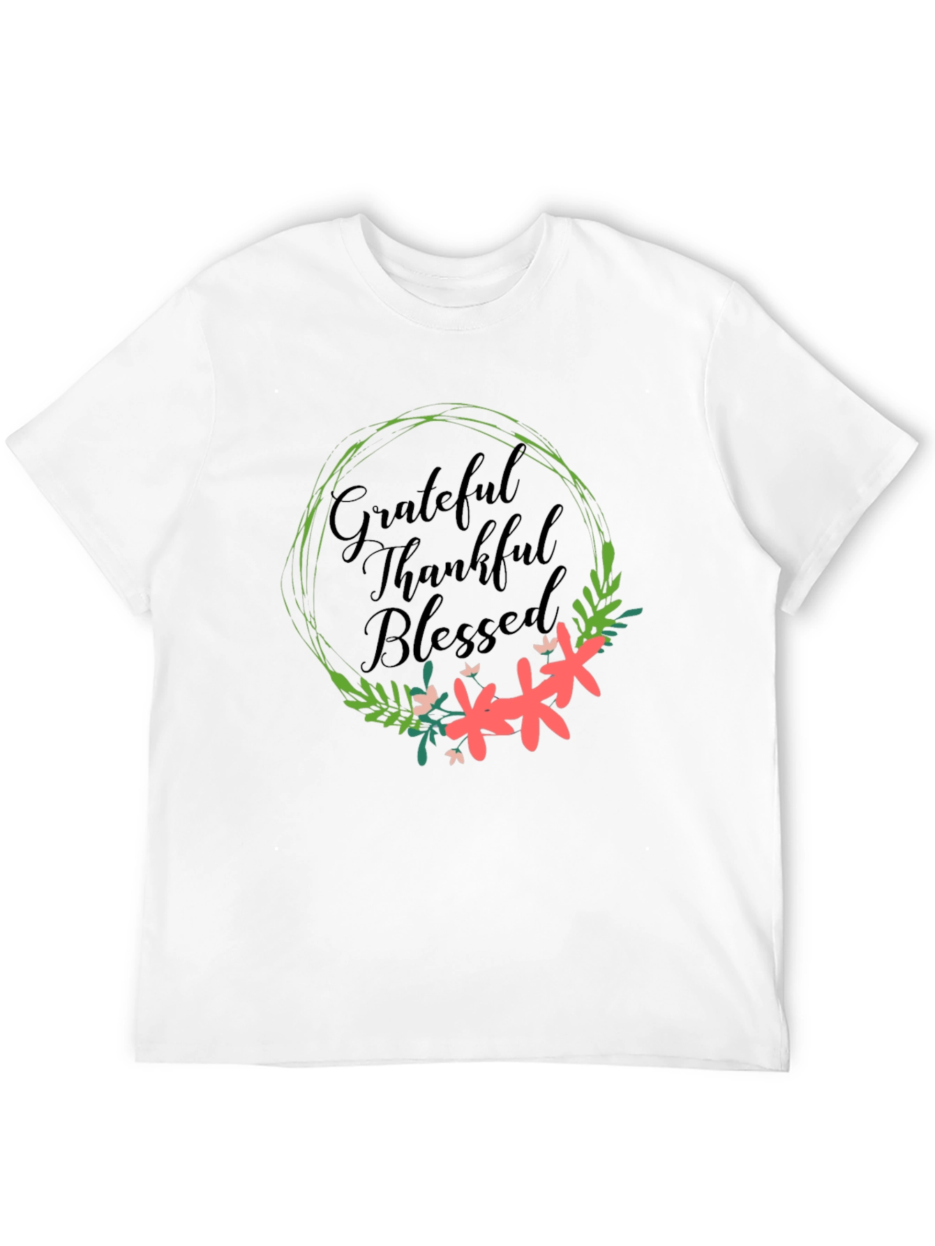 Grateful Thankful Blessed Floral Wreath T-Shirt