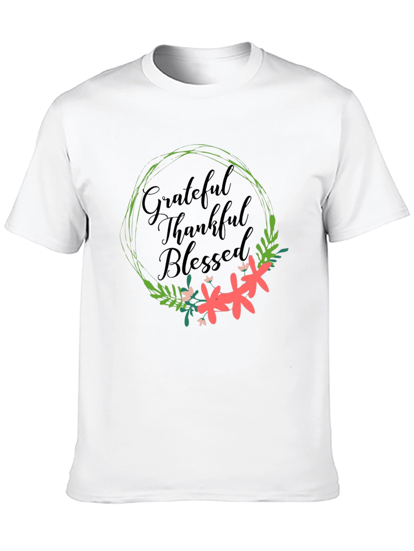 Grateful Thankful Blessed Floral Wreath T-Shirt