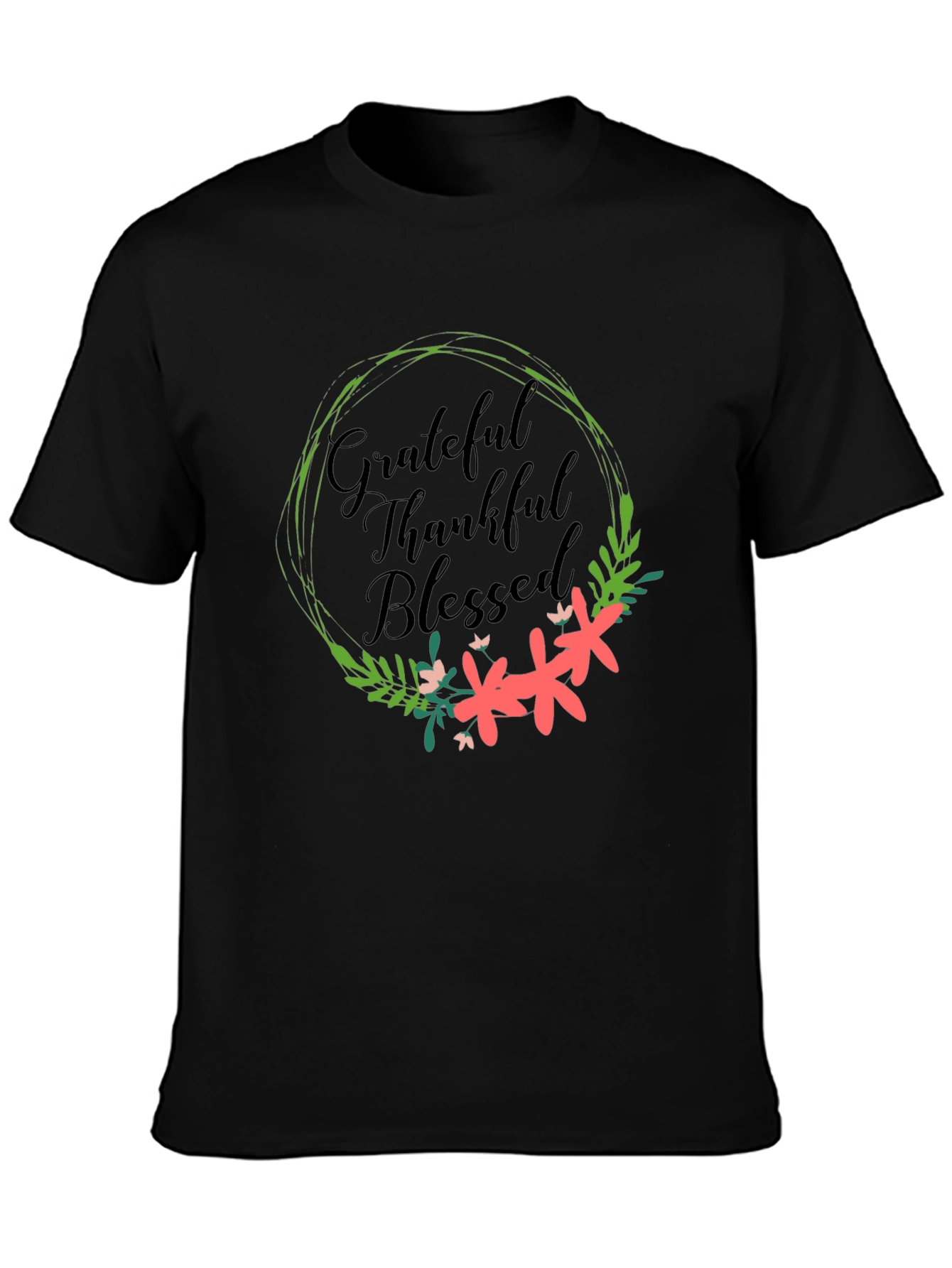 Grateful Thankful Blessed Floral Wreath T-Shirt