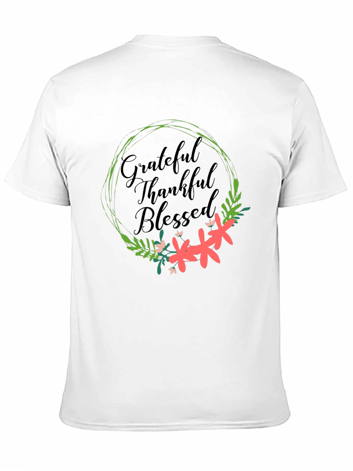 Grateful Thankful Blessed Floral Wreath T-Shirt