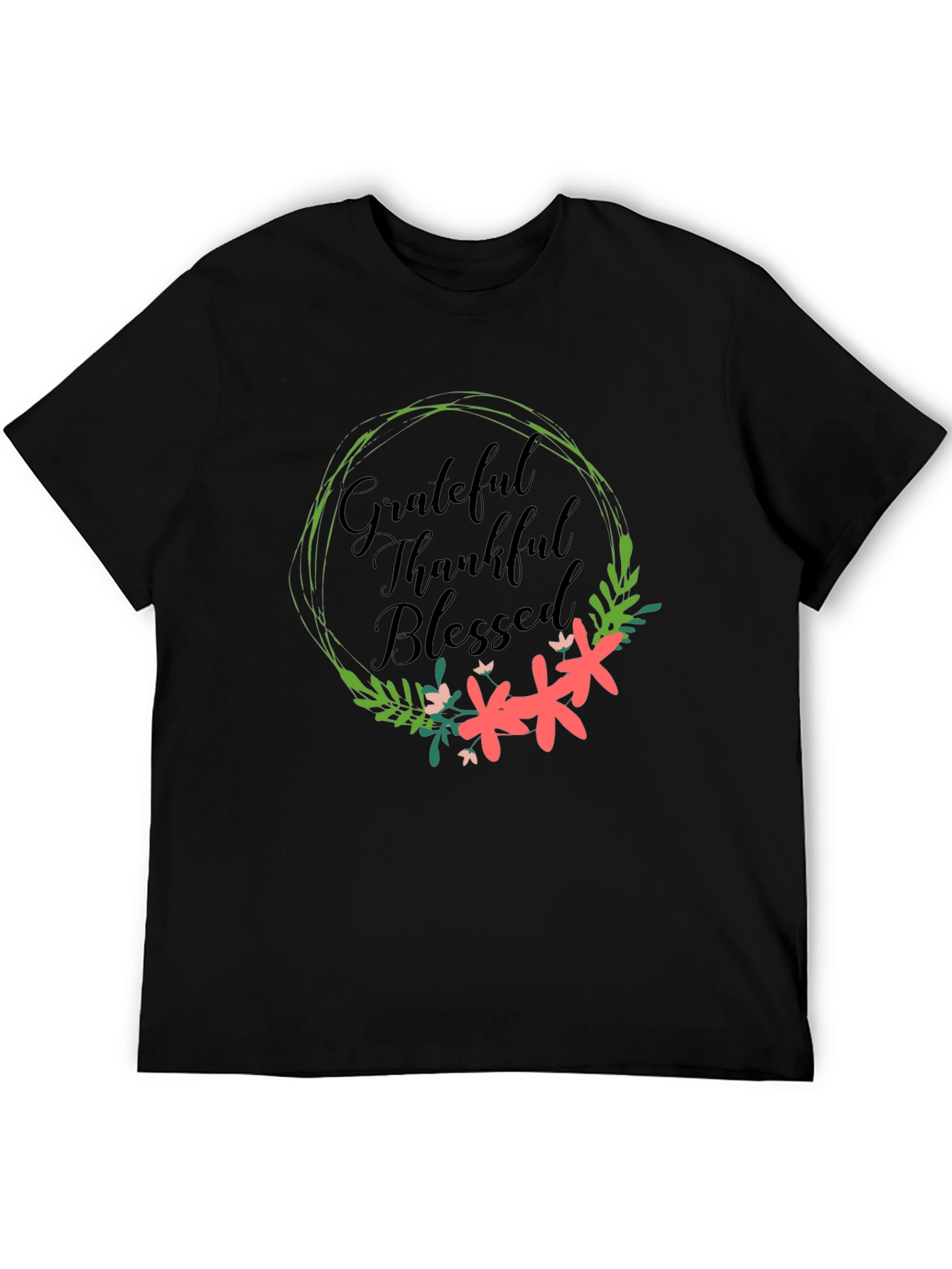 Grateful Thankful Blessed Floral Wreath T-Shirt