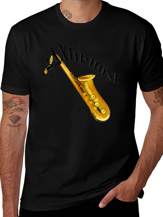 Saxophone Graphic Tee - Black Cotton Casual Shirt