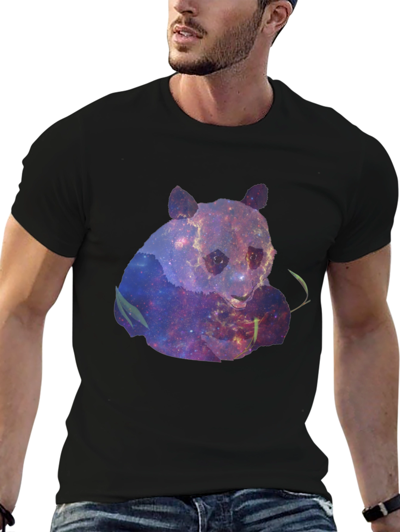 Galaxy Panda Graphic Tee - Black Cotton Blend