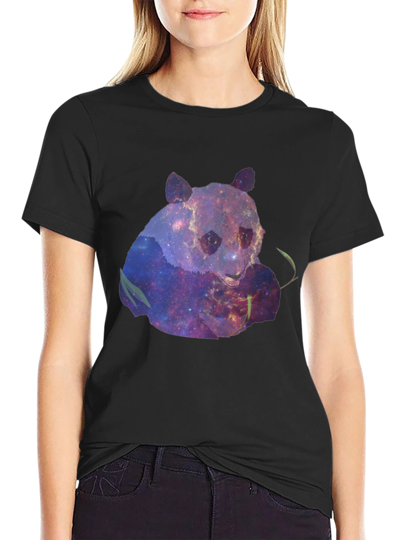 Galaxy Panda Graphic Tee - Black Cotton Blend