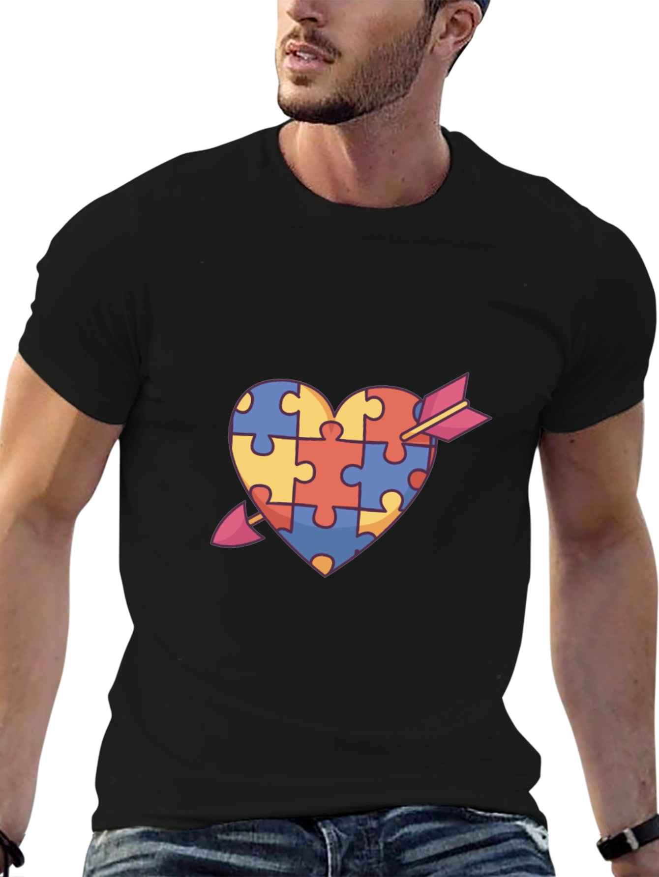 Puzzle Piece Heart Arrow Graphic T-Shirt