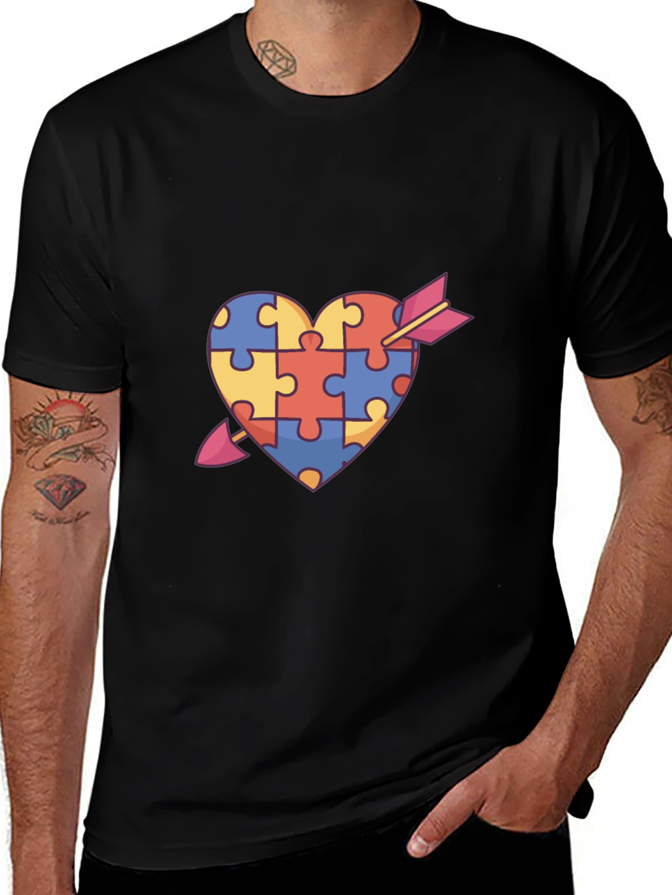 Puzzle Piece Heart Arrow Graphic T-Shirt