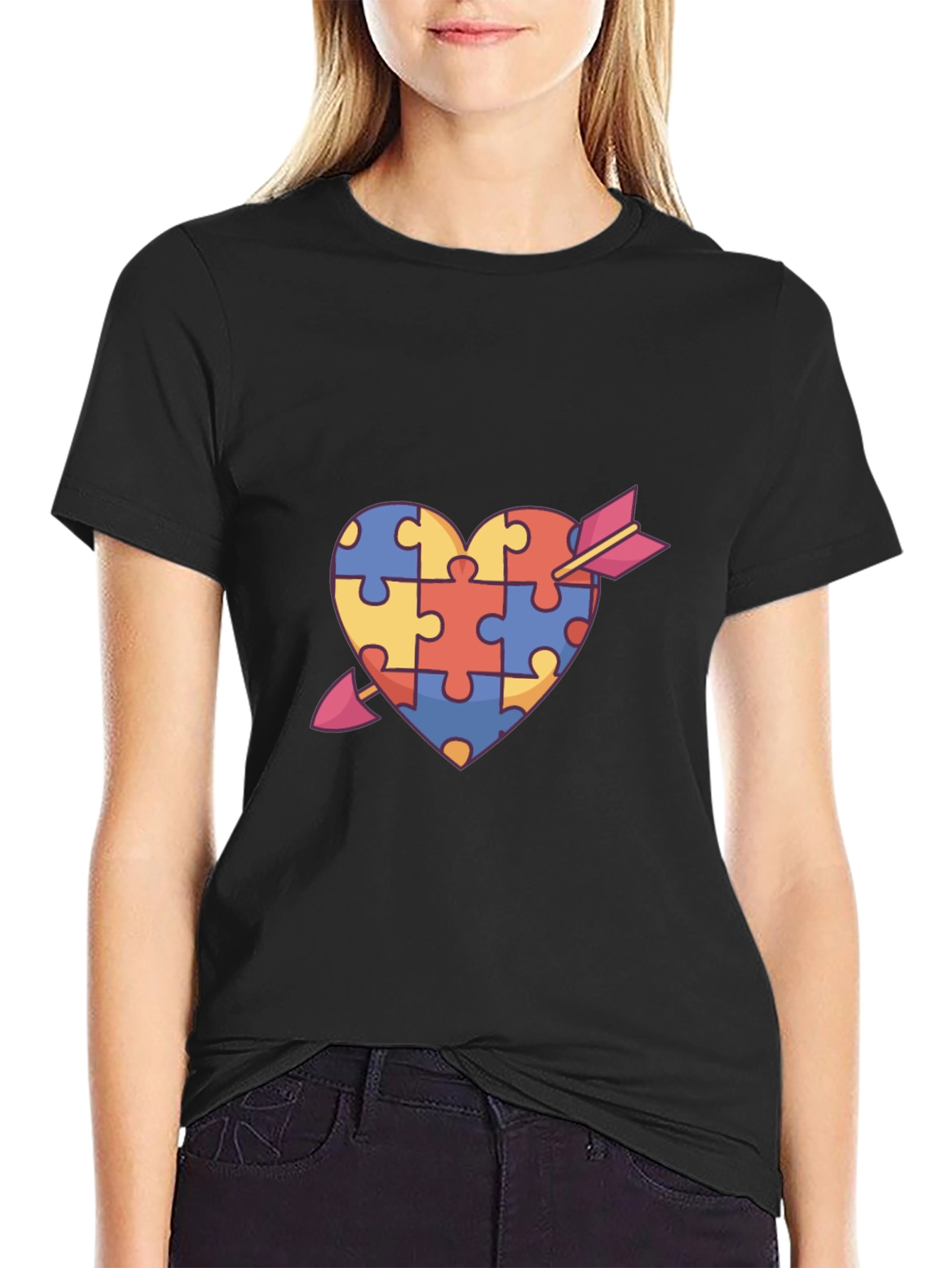 Puzzle Piece Heart Arrow Graphic T-Shirt