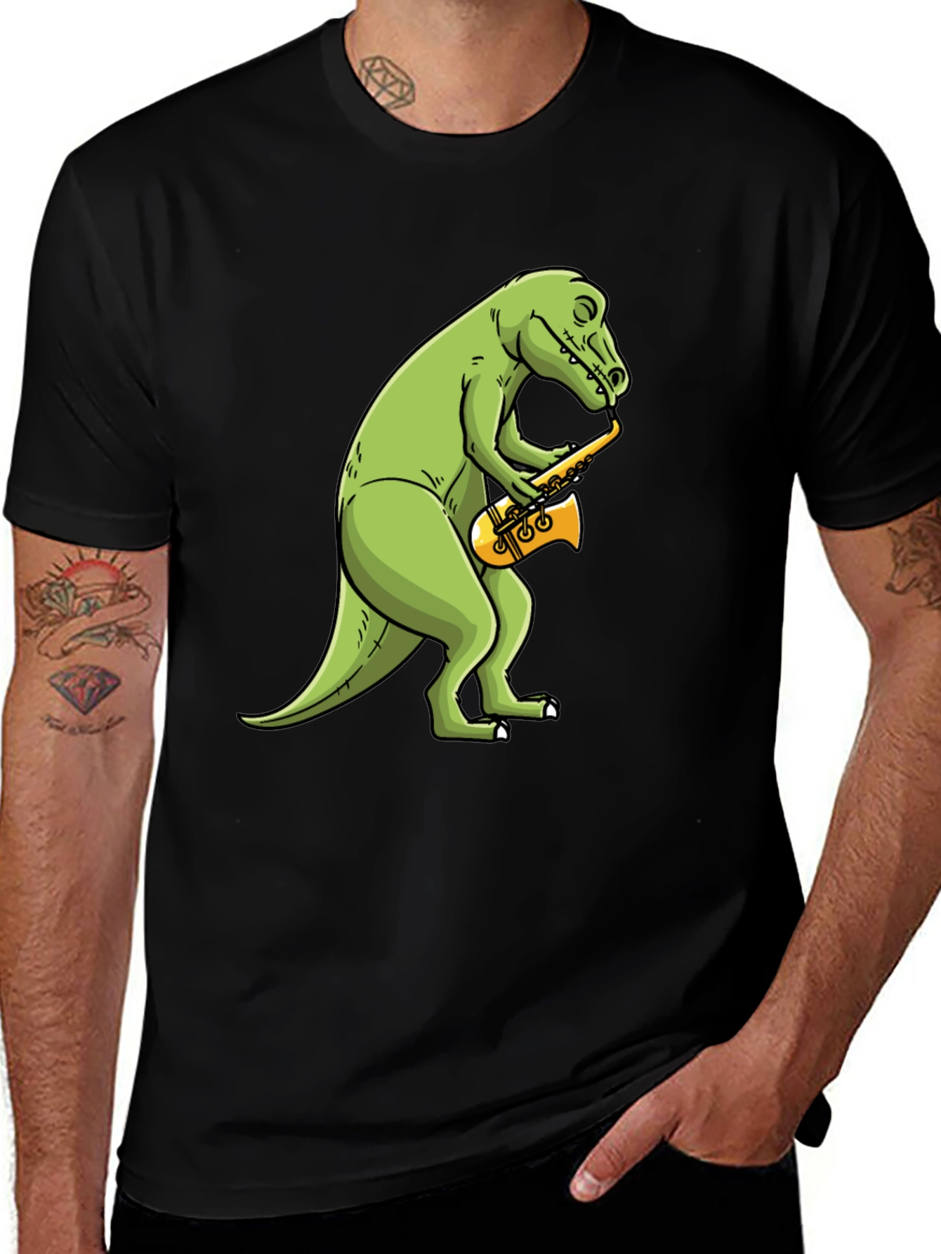 Dino Sax T-Shirt - Black Cotton Tee