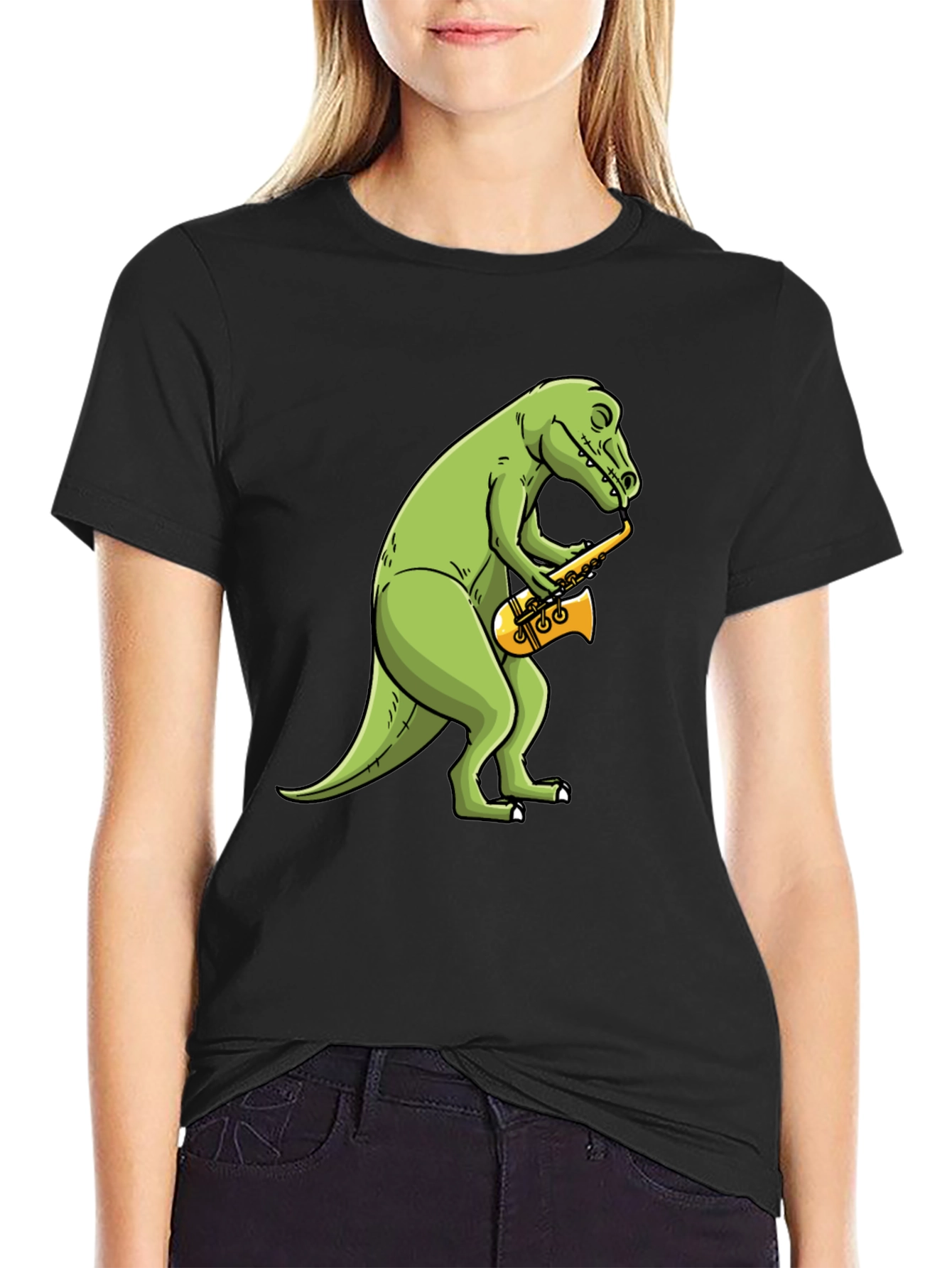 Dino Sax T-Shirt - Black Cotton Tee