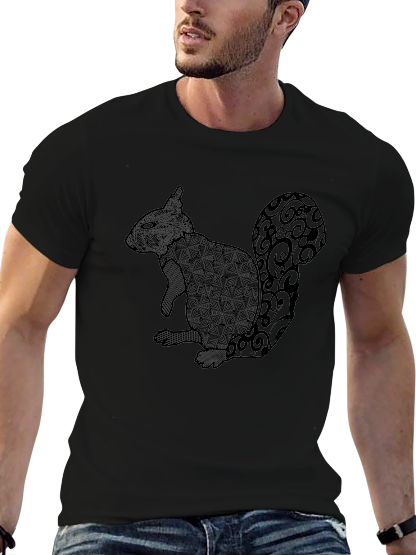 Squirrel Graphic T-Shirt - Black Crew Neck Tee