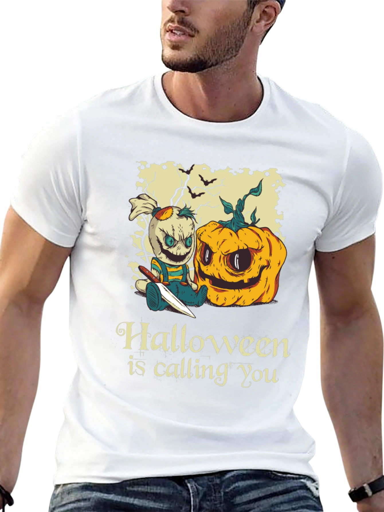 Halloween Scarecrow & Pumpkin T-Shirt