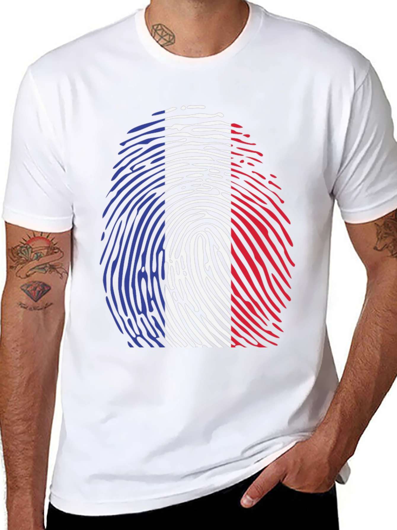 French Flag Fingerprint T-Shirt - Black Cotton Tee