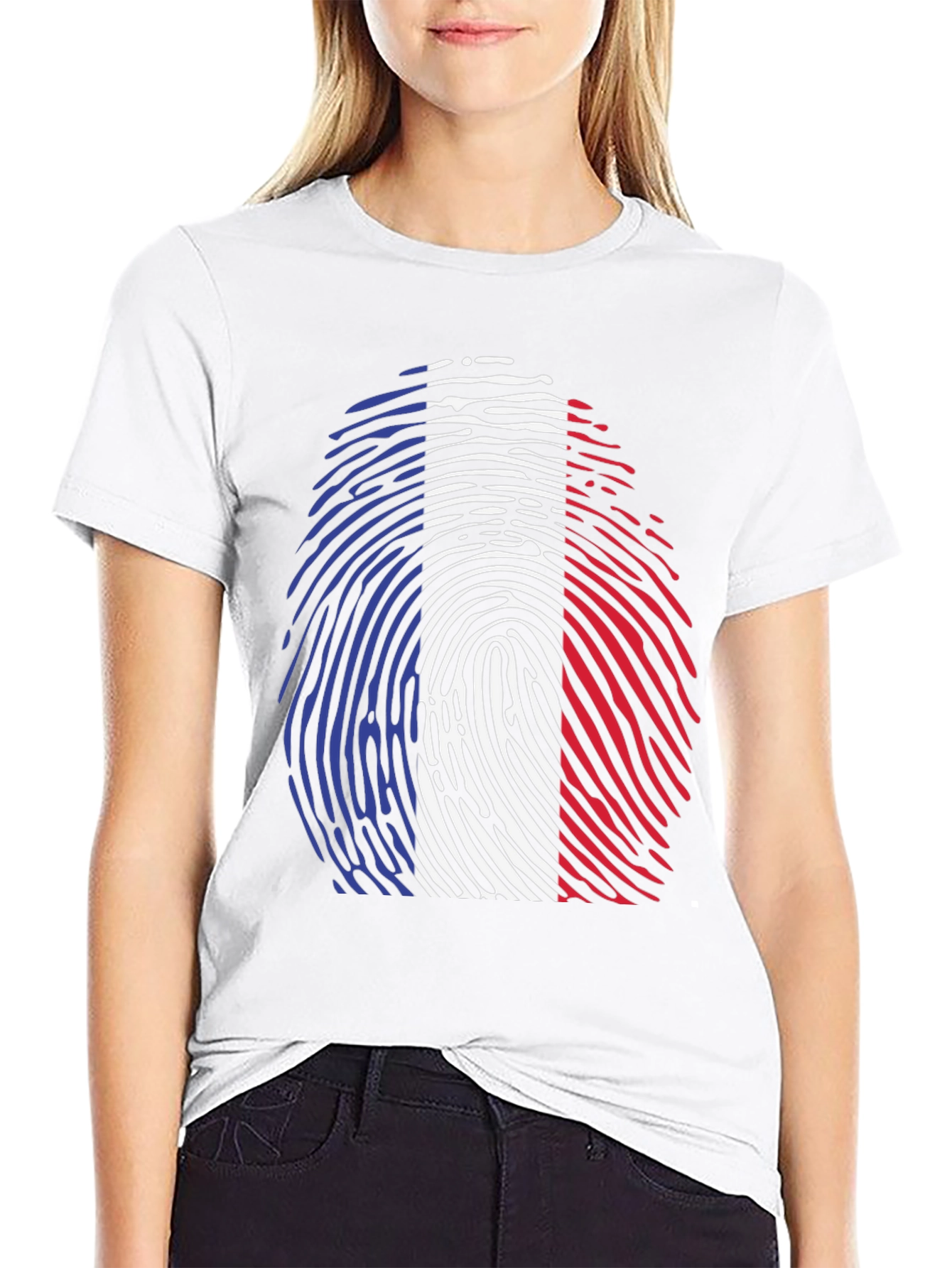 French Flag Fingerprint T-Shirt - Black Cotton Tee