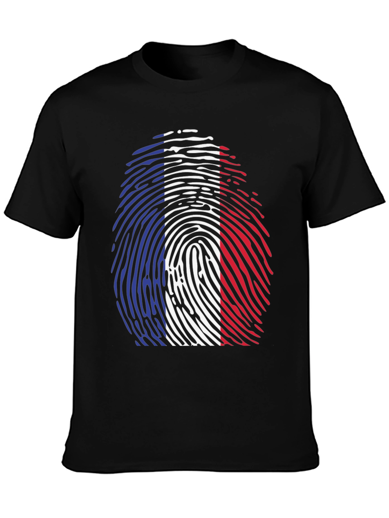 French Flag Fingerprint T-Shirt - Black Cotton Tee