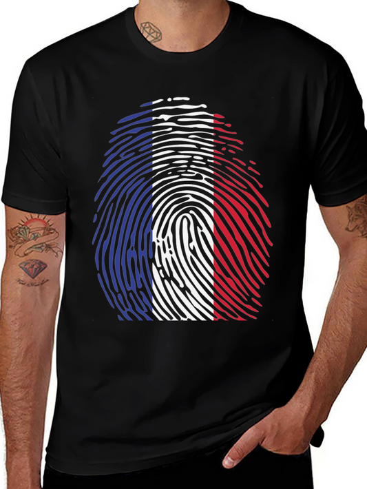 French Flag Fingerprint T-Shirt - Black Cotton Tee