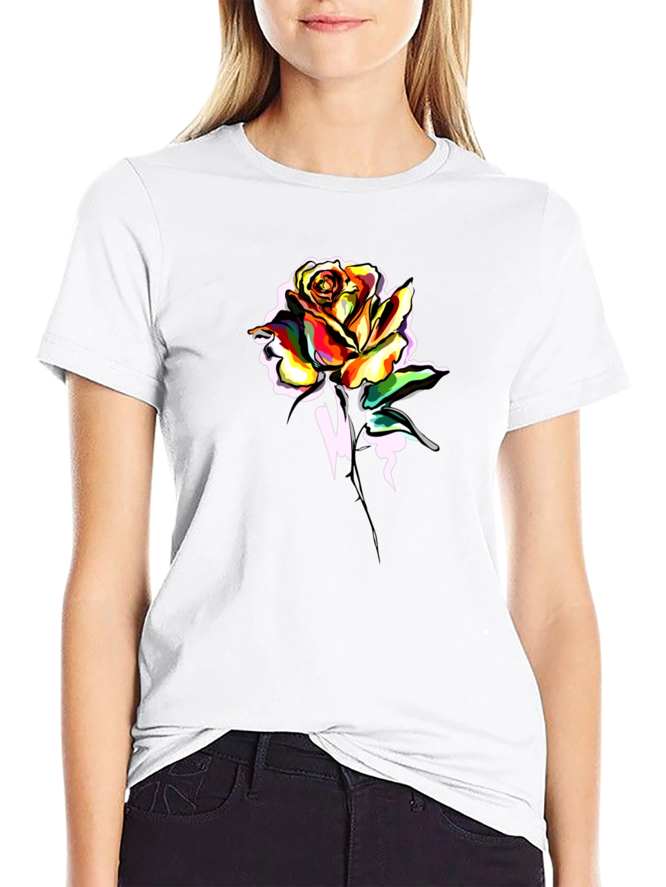 Mens Black Rose Graphic T-Shirt