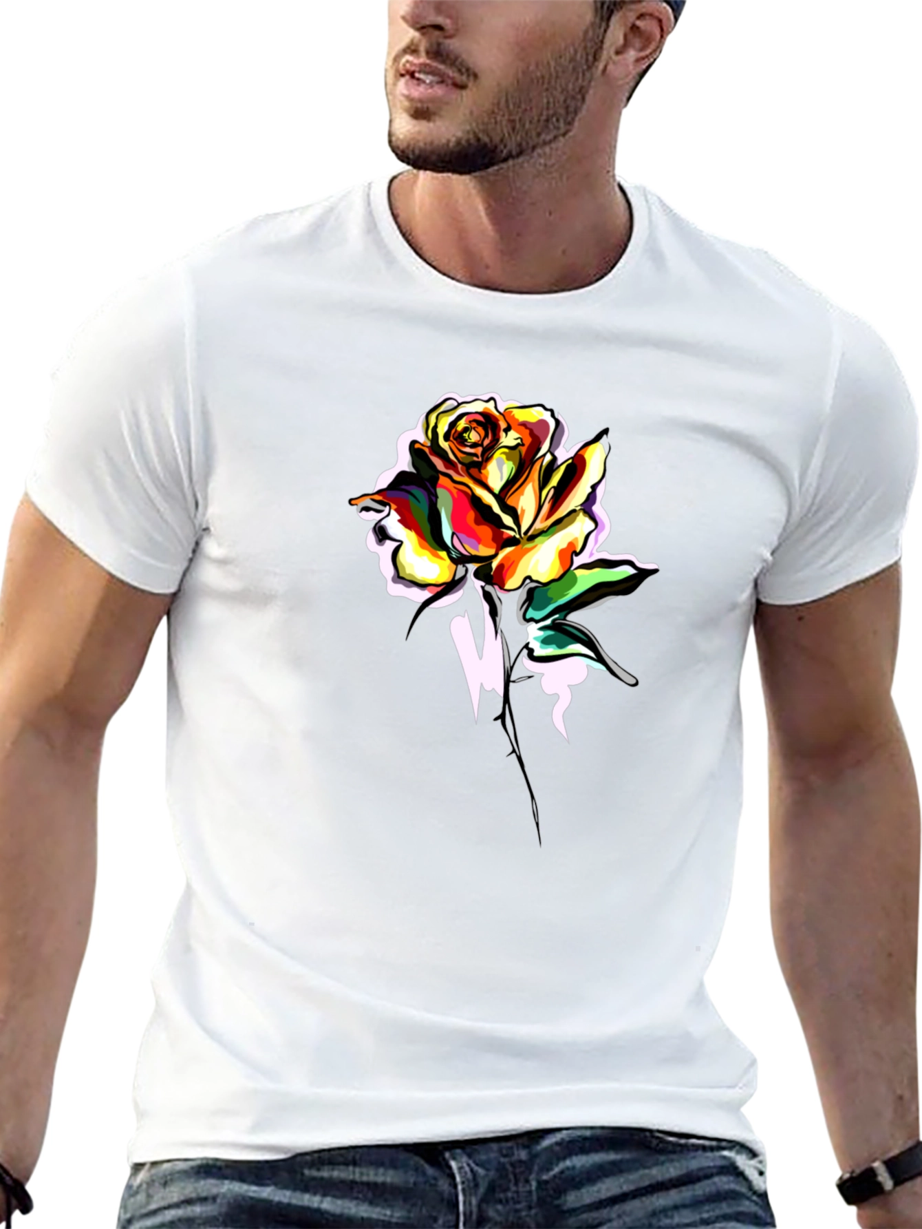 Mens Black Rose Graphic T-Shirt