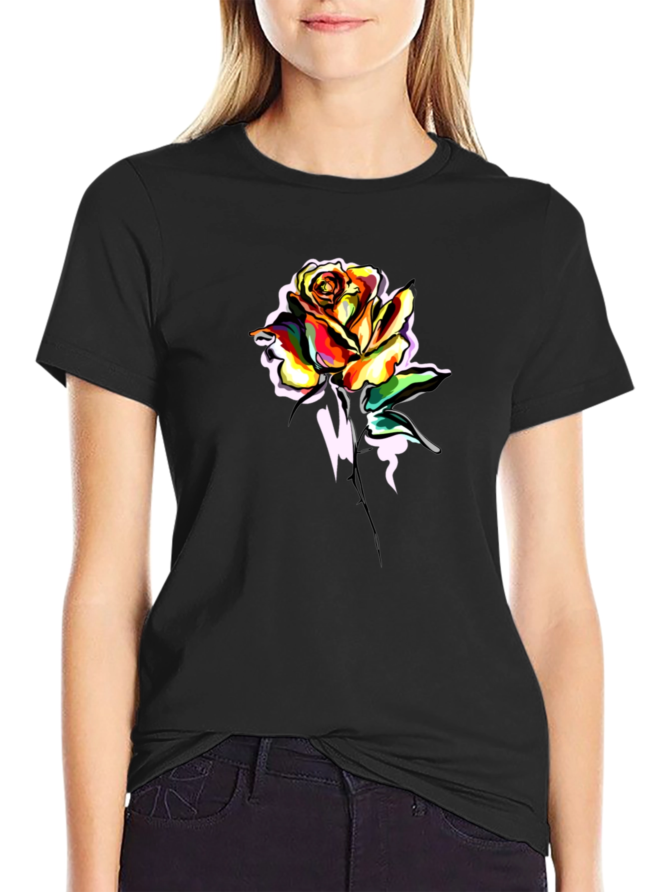 Mens Black Rose Graphic T-Shirt