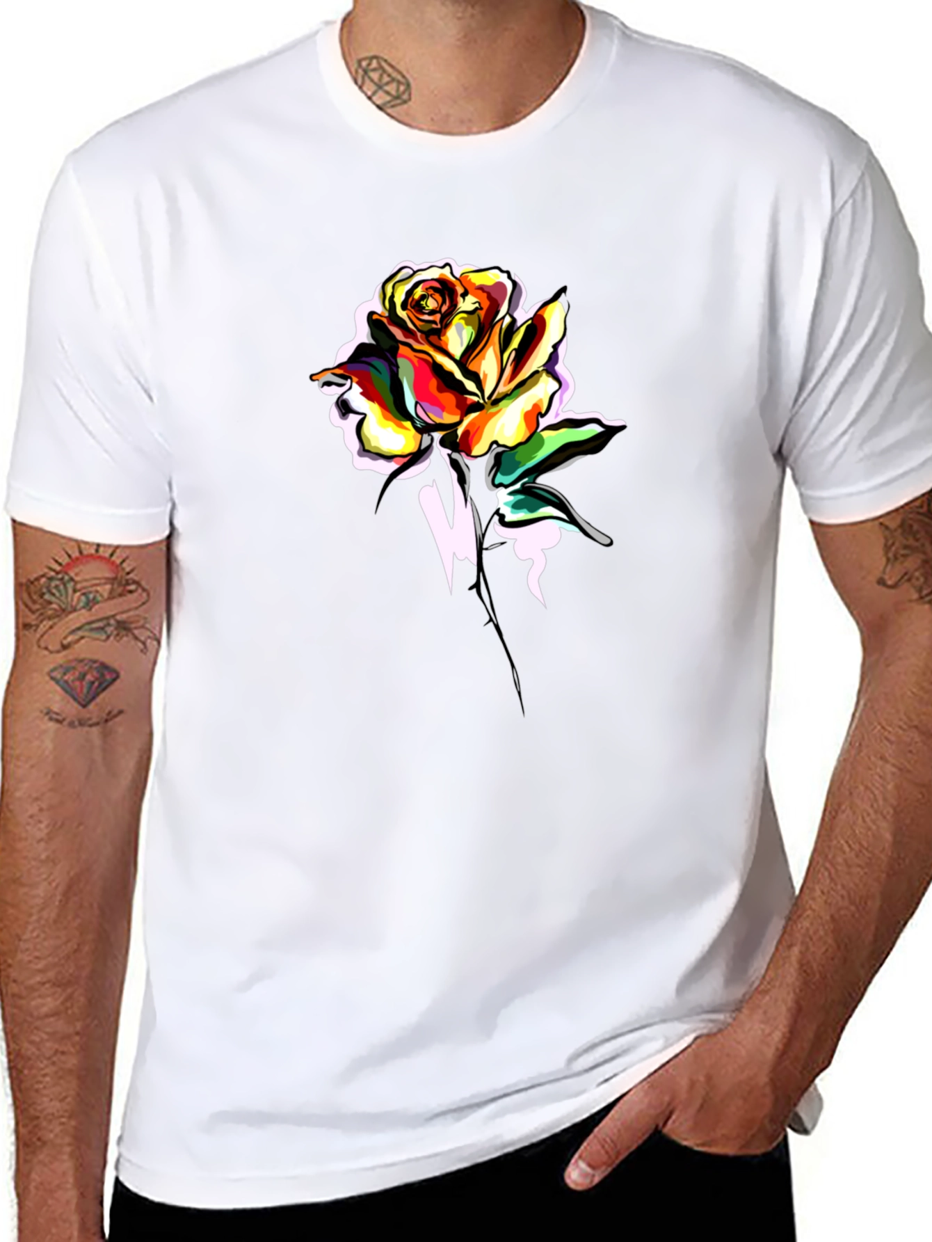Mens Black Rose Graphic T-Shirt