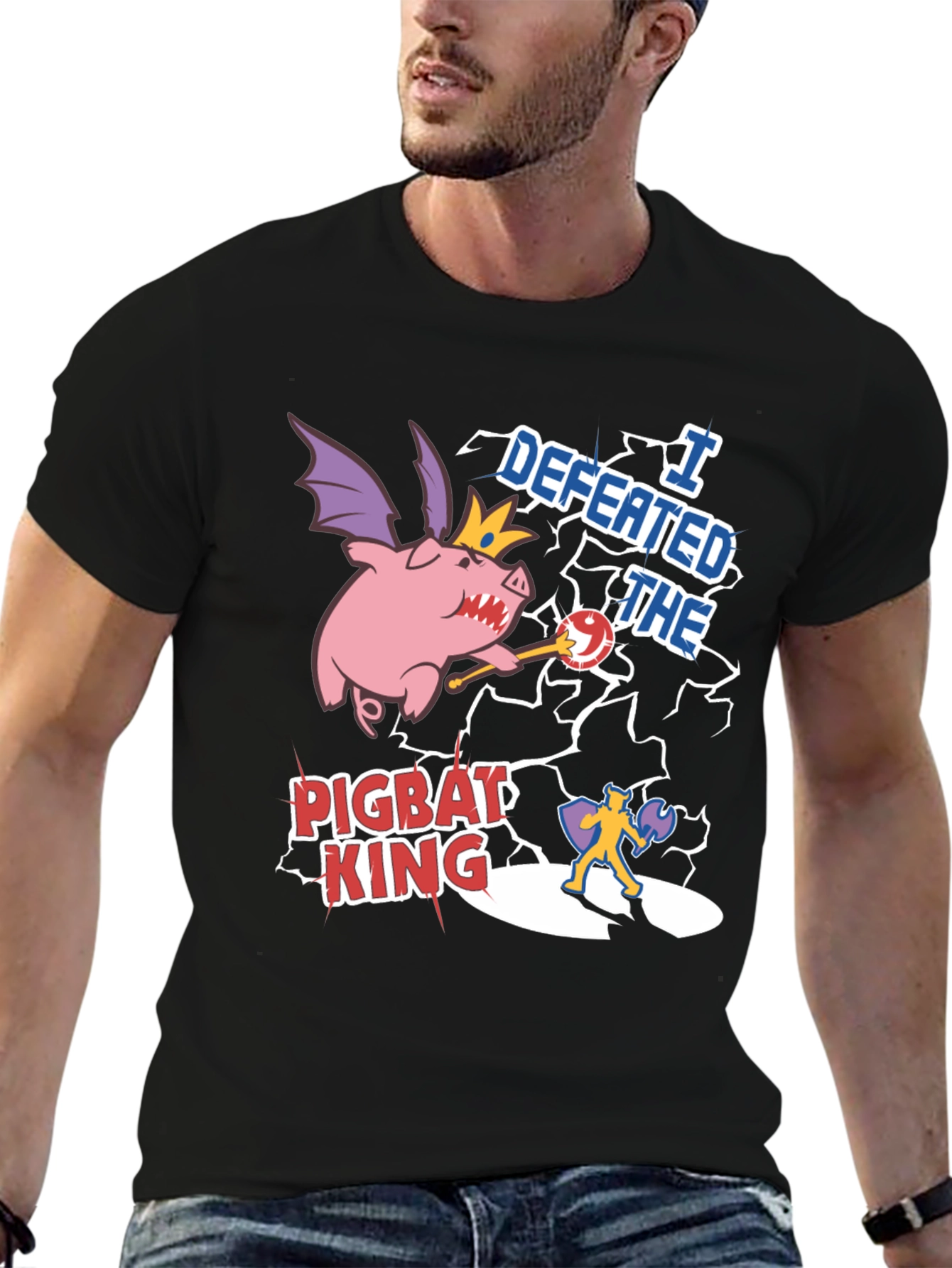 Defeated Pigbat King Black T-Shirt