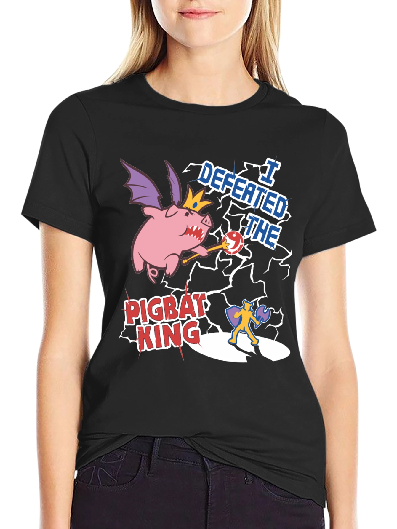 Defeated Pigbat King Black T-Shirt