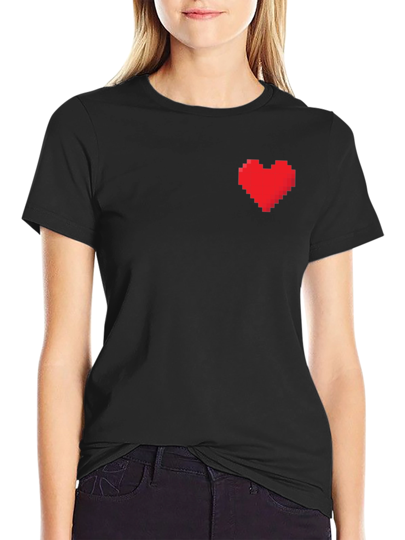 Pixel Heart Graphic Black T-Shirt