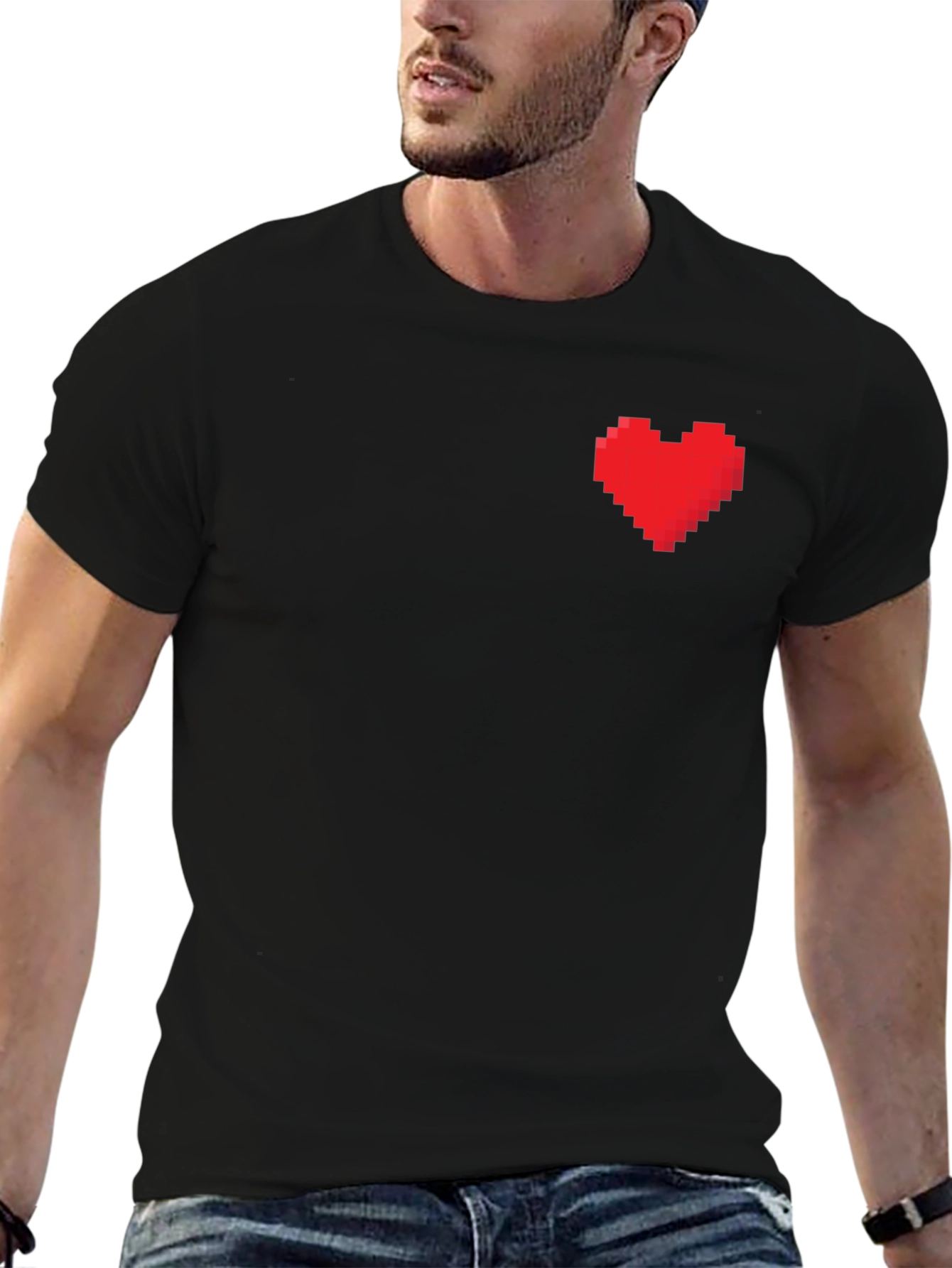 Pixel Heart Graphic Black T-Shirt